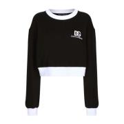 Zwarte Sweaters Twee-Tone Logo Print Ronde Hals Dolce & Gabbana , Blac...