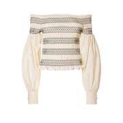 Geborduurde Off-Shoulder Katoenen Shirt Max Mara , Beige , Dames