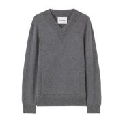 Grijze Wol V-Hals Trui Jil Sander , Gray , Heren