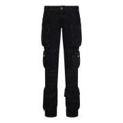 Zwarte Cargo Jeans met Logo Borduursel The Attico , Black , Dames