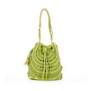 Studded Bucket Bag with Chains La Carrie , Green , Dames