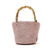 Handgemaakte Raffia Tas met Bamboe Handvatten Chica London , Pink , Da...