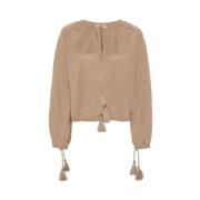 Linnen Cropped Sweater met Gerimpelde Details Max Mara , Brown , Dames