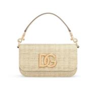 Raffia Schoudertas met DG Logo Dolce & Gabbana , Beige , Dames