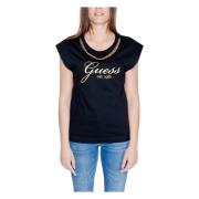 Crystal Logo T-Shirt Herfst/Winter Collectie Guess , Black , Dames