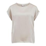 Gouden Effen Ronde Hals Dames T-shirt Vila , Beige , Dames