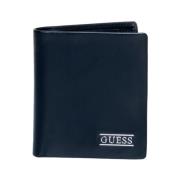 Smalle Leren Portemonnee met Muntvak Guess , Black , Heren