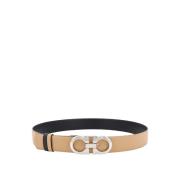 Beige Leren Riem Gancini Gesp Salvatore Ferragamo , Beige , Dames