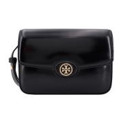 Leren schoudertas met logo Tory Burch , Black , Dames