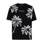 Zwart Katoenen Jersey Logo Print T-shirt Balmain , Black , Heren