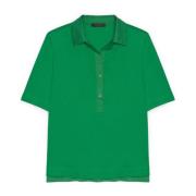 Satin Kraag T-Shirt met Metalen Knopen Elena Mirò , Green , Dames