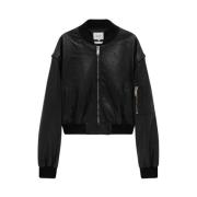 Zwarte Bomber Crop Jas Halfboy , Black , Dames