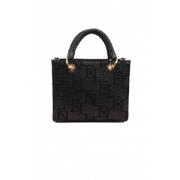 Kleine Raffia Shopper met Jacquard Logo Elisabetta Franchi , Black , D...