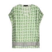 Geometrische Print Satijnen Blouse Elena Mirò , Green , Dames