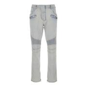 Biker Denim Broek Blauwe Wassing Balmain , Blue , Heren