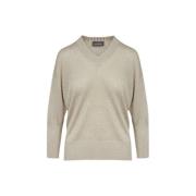 Metallic Gebreide Trui met V-Hals Lorena Antoniazzi , Beige , Dames