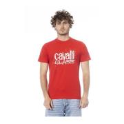 Rode Logo T-shirt Crew Neck Katoen Cavalli Class , Red , Heren