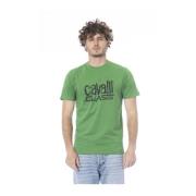 Groene Logo Print Katoenen T-shirt Cavalli Class , Green , Heren