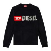 Wool crewneck sweater with cut-up logo Diesel , Black , Heren