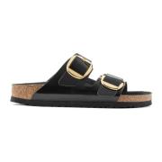 Zwarte Leren Grote Gesp Sandaal Birkenstock , Black , Dames