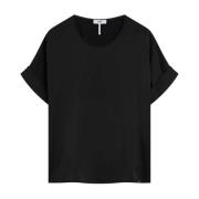 Korte mouw viscose blouse met wijde snit Cinque , Black , Dames