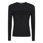 Wollen Crew Neck Sweater met Logo Valentino Garavani , Gray , Heren