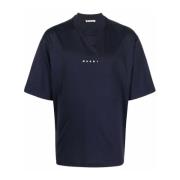 Blauw Zwart Logo T-shirt Marni , Blue , Heren