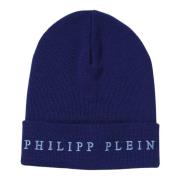 Blauwe Wol Logo Hoed Philipp Plein , Blue , Heren