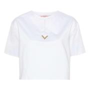 Gouden VLogo Cropped T-Shirt Valentino Garavani , White , Dames