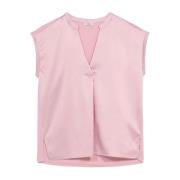 Satin V-hals T-shirt met Kimono-mouwen Oltre , Pink , Dames