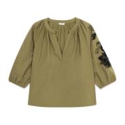 Katoenen blouse met borduurwerk Oltre , Green , Dames