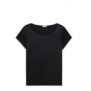 Satin korte mouw blouse Oltre , Black , Dames