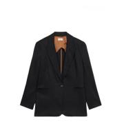 Linnen Blend Blazer Oltre , Black , Dames