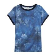 Satin korte mouwen blouse met Lurex randen Oltre , Blue , Dames