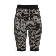 Bicolor jacquard gebreide shorts met monogram Balmain , Black , Dames