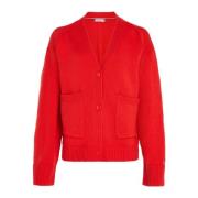 Zachte V-hals Cardigan met Zakken Tommy Hilfiger , Red , Dames