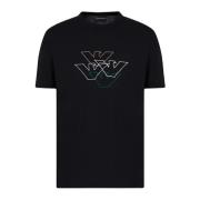 Zwart Jersey T-shirt met Eagle Multi-Logo Emporio Armani , Black , Her...