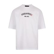 Wit Katoenen T-shirt met Milano Logo Dsquared2 , White , Heren