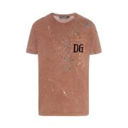 Verfspat Katoenen T-shirt Top Dolce & Gabbana , Brown , Heren