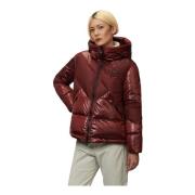 Geometrische Lijn Hooded Pufferjas Blauer , Red , Dames