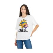 Casual-chic katoenen T-shirt met logoprint Love Moschino , White , Dam...