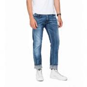 Slim Fit Blauwe Jeans met R Logo Replay , Blue , Heren