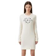 Katoenen jurk met metalen logo Love Moschino , White , Dames