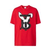 Katoen Merk Print T-shirt Top Burberry , Red , Heren
