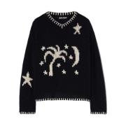 Nacht Hemel Sweater - Geborduurde Grafische Palm Angels , Black , Here...