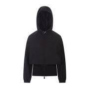 Zwart Technisch Jersey Rits Hoodie Moncler , Black , Dames