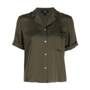 Zijden Bowling Shirt Olijfgroen Theory , Green , Dames