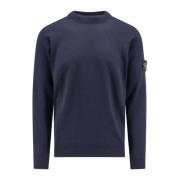 Blauwe Gebreide Trui Ronde Hals Lange Mouw Stone Island , Blue , Heren