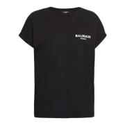 T-shirt met flock Pari logo Balmain , Black , Dames