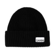 Zwarte wollen blend beanie muts Ganni , Black , Dames